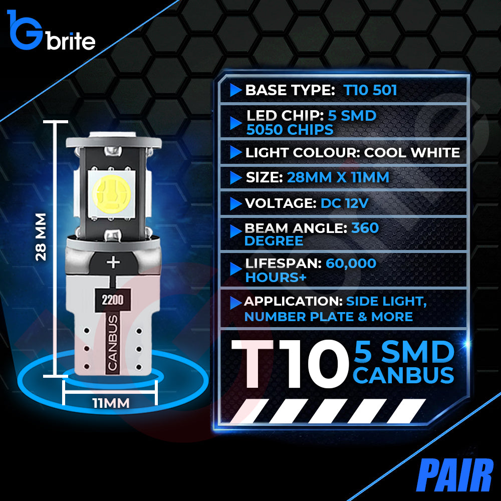 2x T10 501 W5W 57 SMD LED SIDE LIGHT BULBS ERROR FREE CANBUS