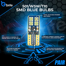 Load image into Gallery viewer, 2x T10 501 W5W 8x 3030 SMD PURE BLUE LED BULBS CANBUS INTERIOR LIGHTING UPGRADE