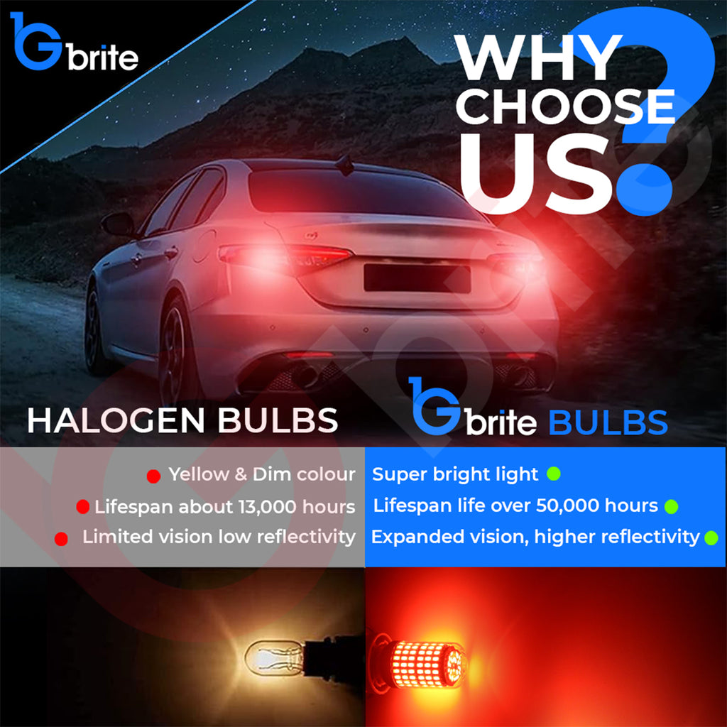 2x T20 7440 W21W 144 SMD LED RED REAR FOGLIGHT TAIL LIGHT BULBS CANBUS ERROR FREE