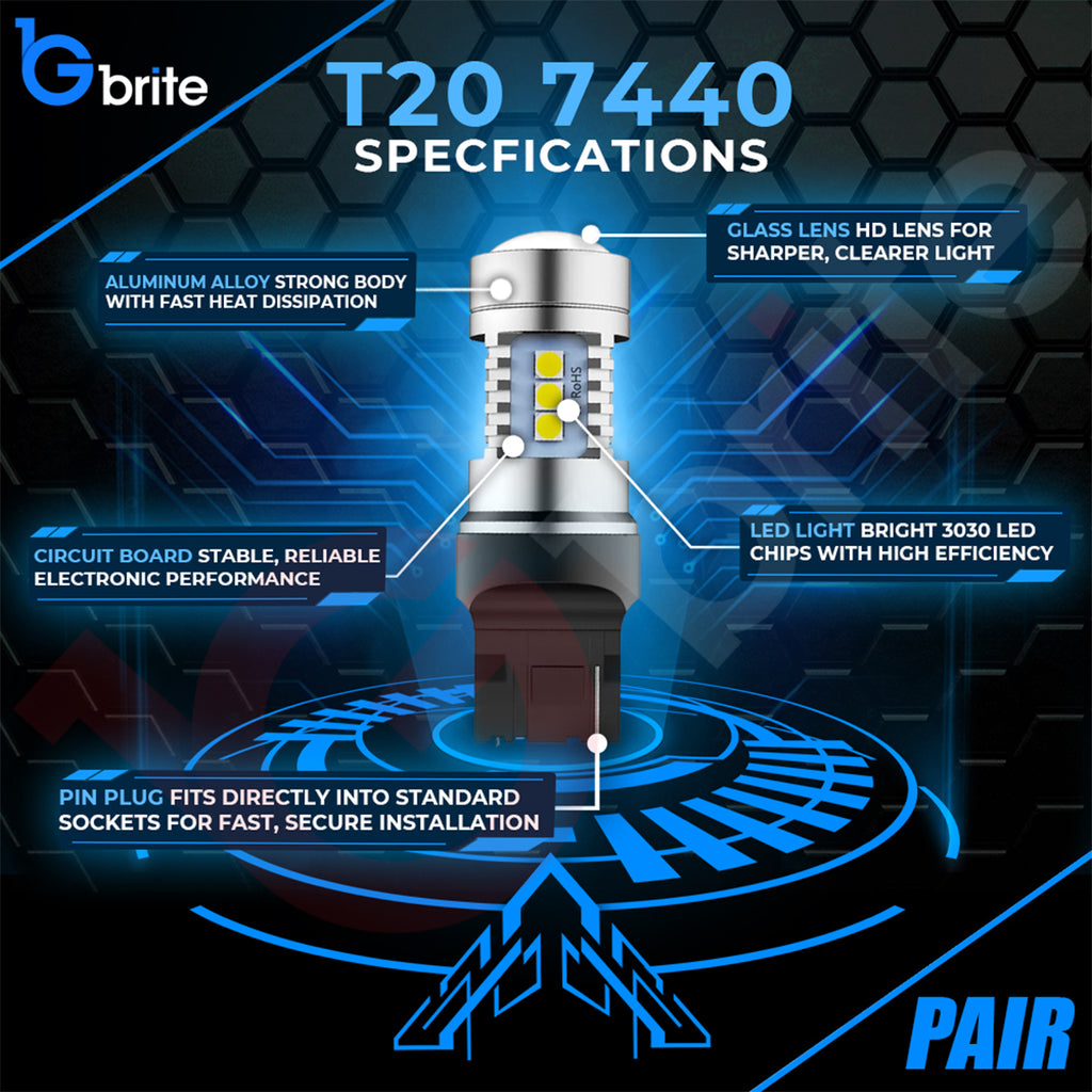 2x T20 7440 W21W 15 SMD LED DRL Bulbs 3030 SMD PURE WHITE CANBUS UPGRADE
