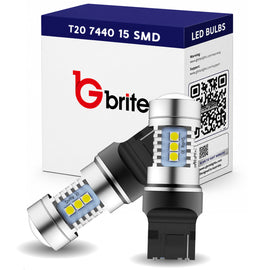 2x T20 7440 W21W 15 SMD LED DRL Bulbs 3030 SMD PURE WHITE CANBUS UPGRADE