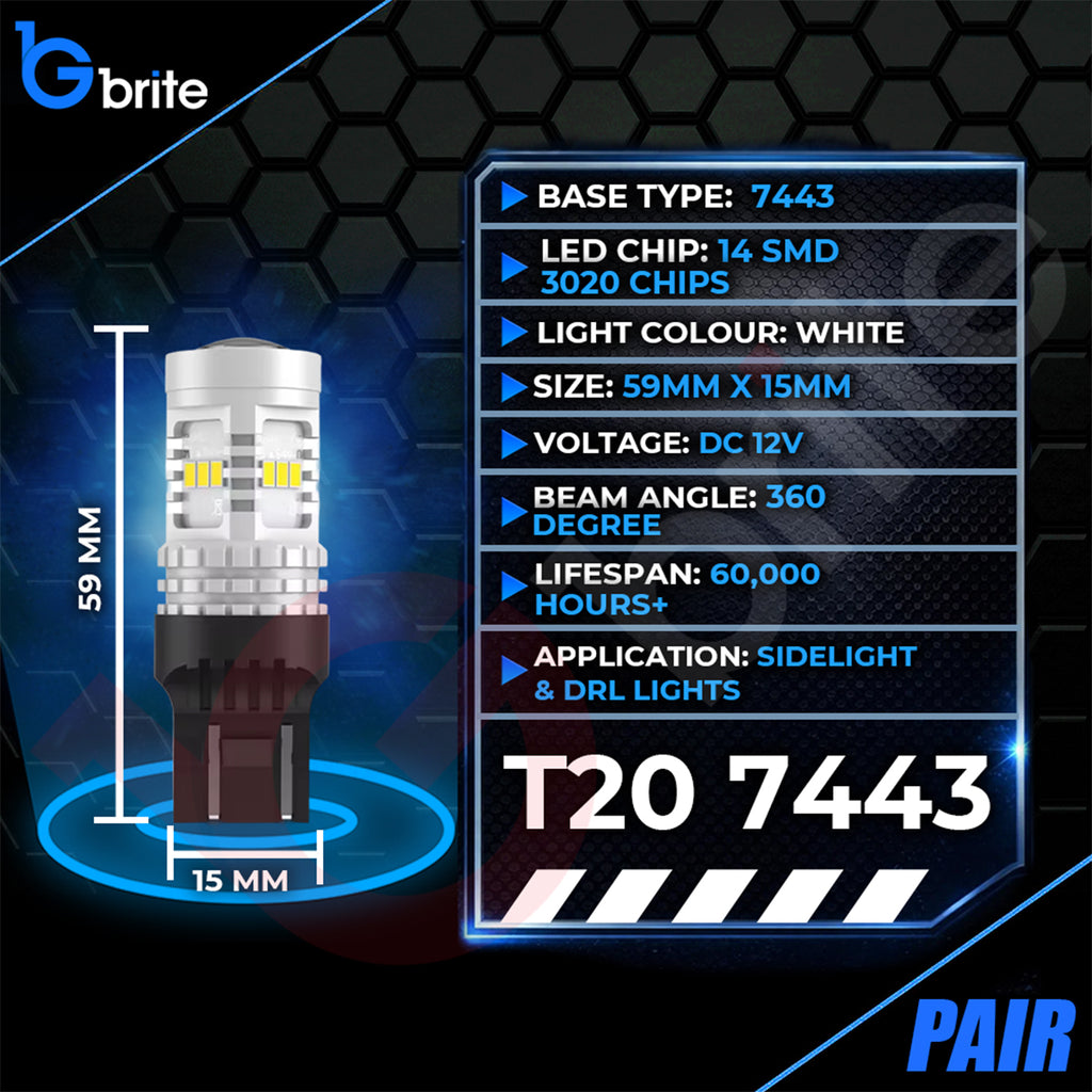 2x T20 7443 W21/5W 14 SMD LED DRL BULBS FOR VW CADDY MK4 UPGRADE XENON WHITE REPLACEMENT BULBS