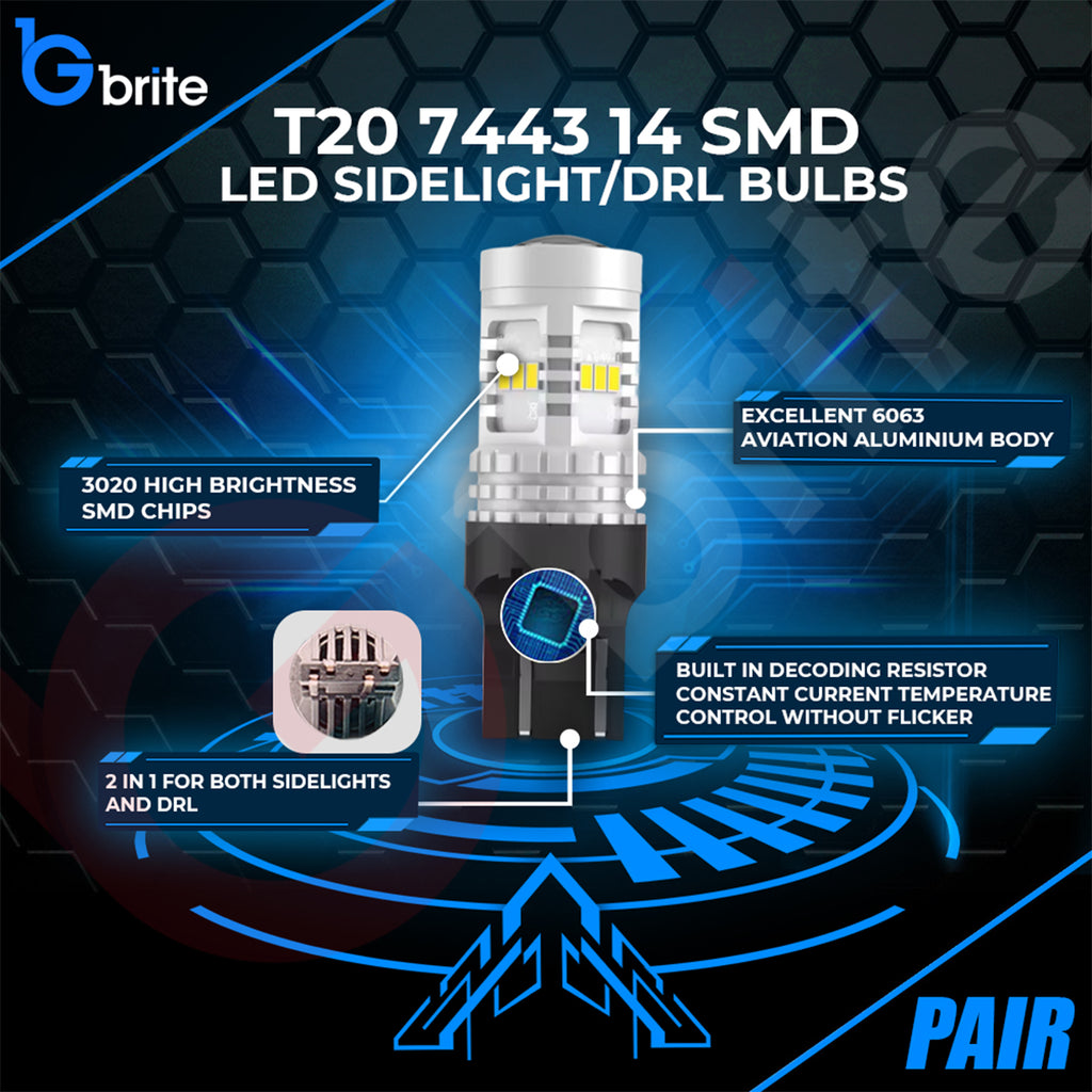 2x T20 7443 W21/5W 14 SMD LED DRL BULBS FOR VW CADDY MK4 UPGRADE XENON WHITE REPLACEMENT BULBS