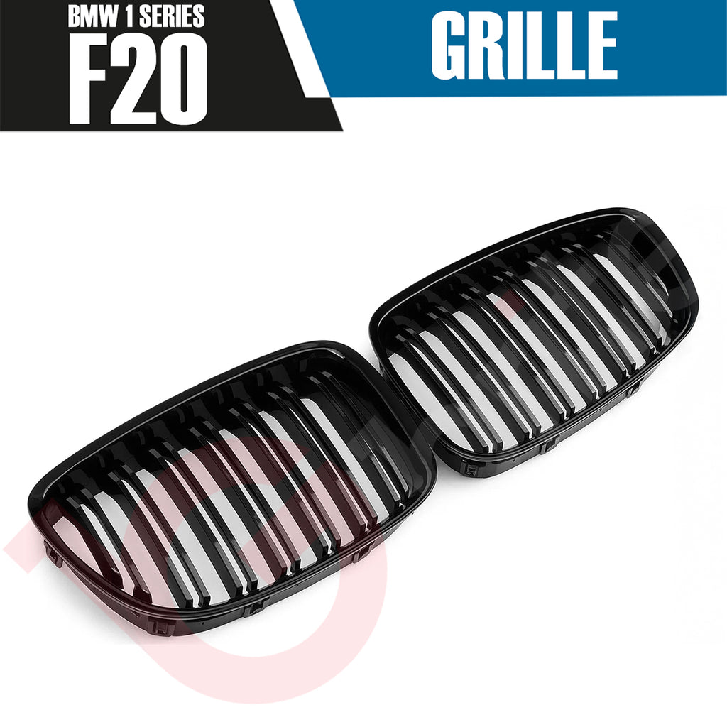BMW 1 SERIES F20 F21 LCI 2015-2019 GLOSS BLACK DOUBLE SLAT FRONT KIDNEY GRILLE