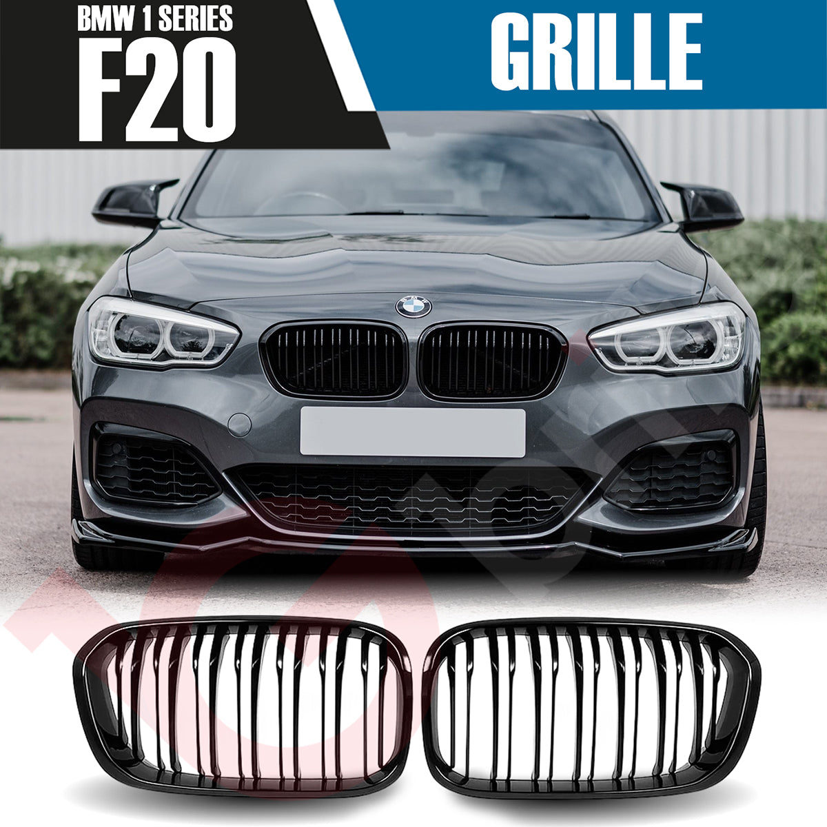 BMW 1 SERIES F20 F21 LCI 2015-2019 GLOSS BLACK DOUBLE SLAT FRONT KIDNEY GRILLE