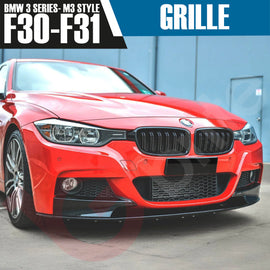 BMW 3 SERIES F30 F31 2012-2018 GLOSS BLACK DOUBLE SLAT M3 STYLE FRONT KIDNEY GRILLE