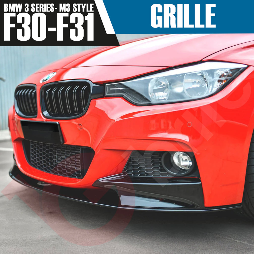 BMW 3 SERIES F30 F31 2012-2018 GLOSS BLACK DOUBLE SLAT M3 STYLE FRONT KIDNEY GRILLE