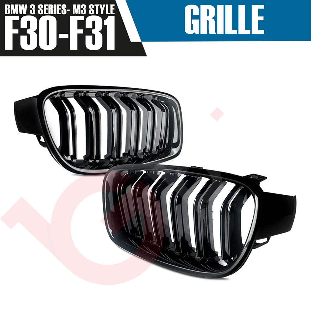 BMW 3 SERIES F30 F31 2012-2018 GLOSS BLACK DOUBLE SLAT M3 STYLE FRONT KIDNEY GRILLE
