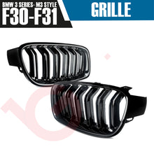 Load image into Gallery viewer, BMW 3 SERIES F30 F31 2012-2018 GLOSS BLACK DOUBLE SLAT M3 STYLE FRONT KIDNEY GRILLE