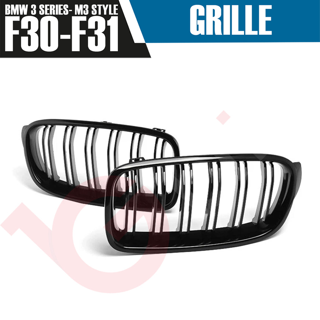 BMW 3 SERIES F30 F31 2012-2018 GLOSS BLACK DOUBLE SLAT M3 STYLE FRONT KIDNEY GRILLE