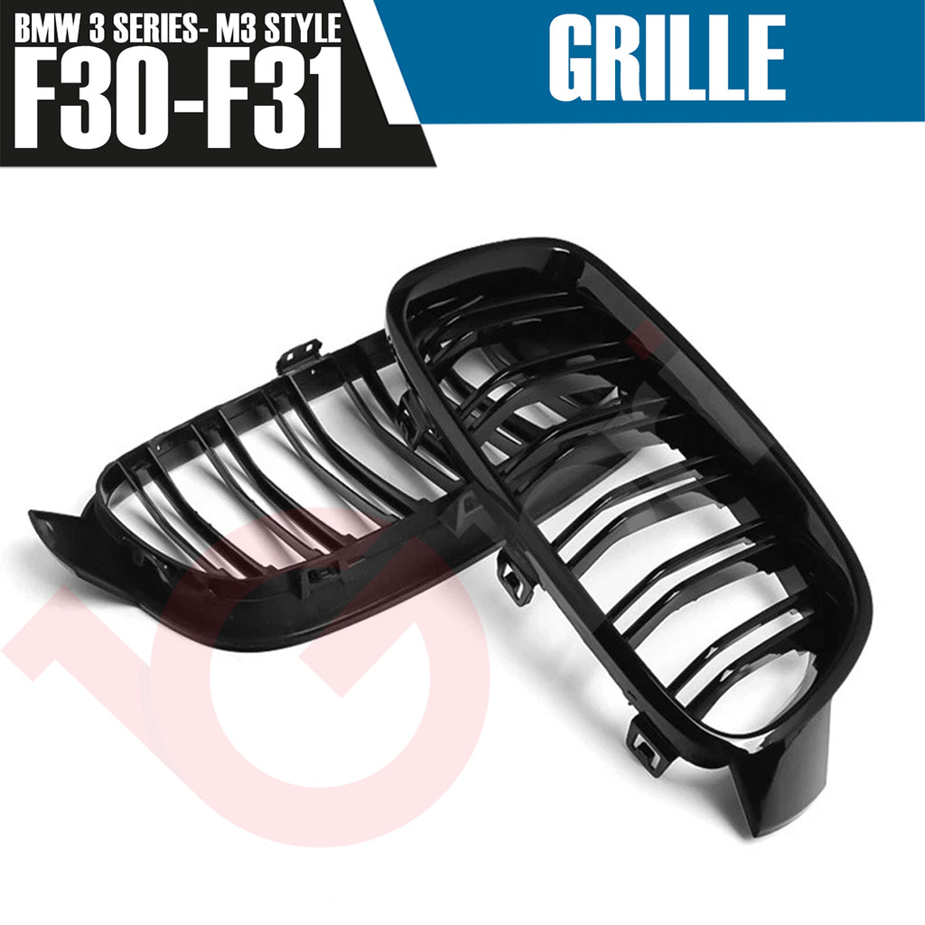BMW 3 SERIES F30 F31 2012-2018 GLOSS BLACK DOUBLE SLAT M3 STYLE FRONT KIDNEY GRILLE