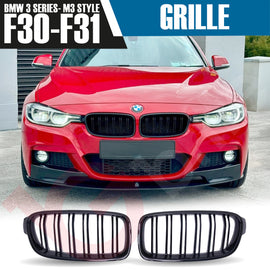 BMW 3 SERIES F30 F31 2012-2018 GLOSS BLACK DOUBLE SLAT M3 STYLE FRONT KIDNEY GRILLE
