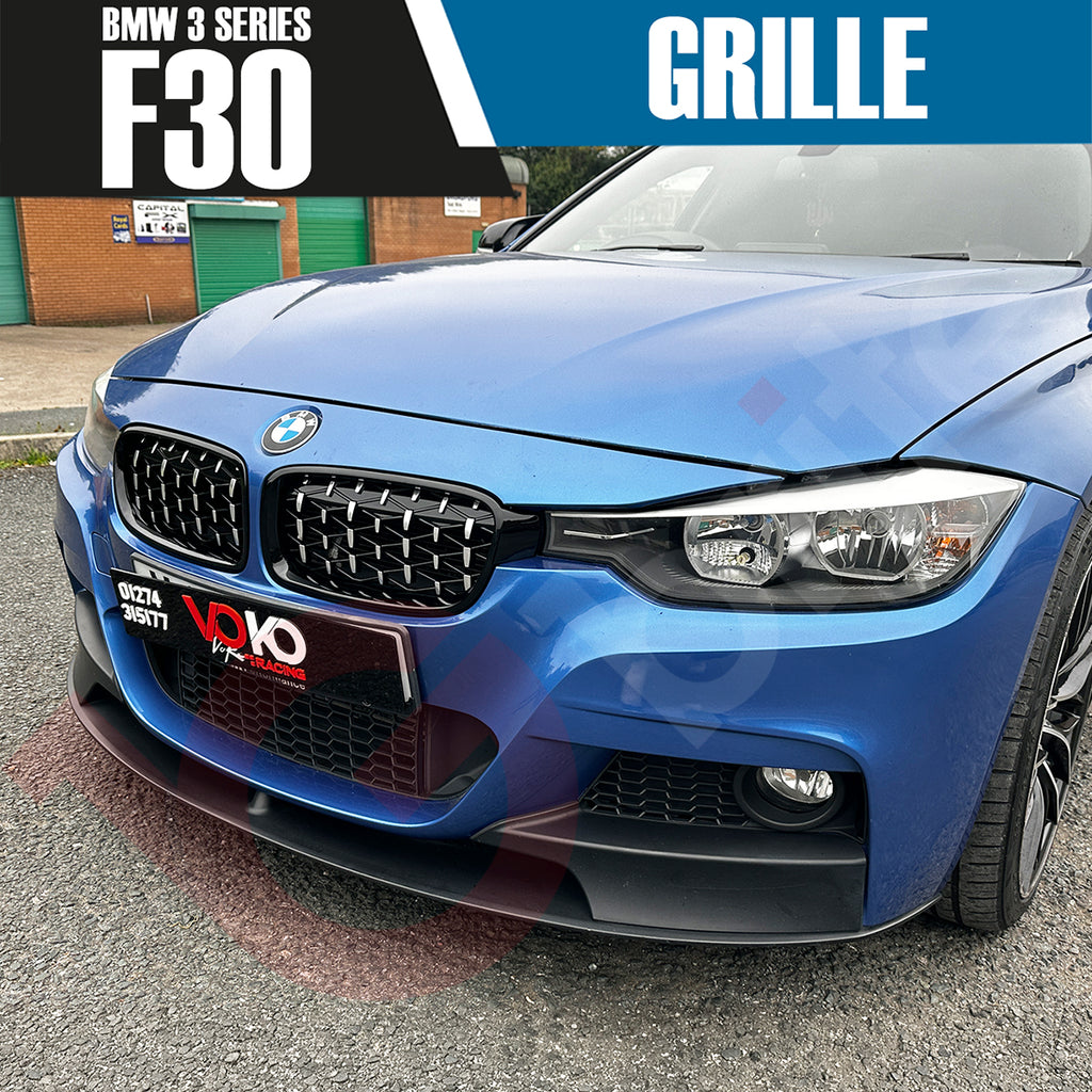 BMW 3 SERIES F30 F31 2012-2018 GLOSS BLACK & CHROME DIAMOND CUT FRONT KIDNEY GRILLE