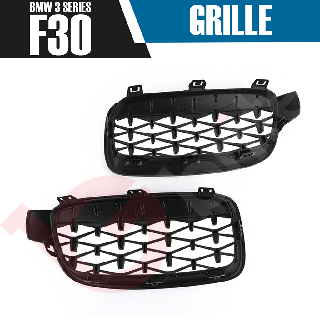 BMW 3 SERIES F30 F31 2012-2018 GLOSS BLACK & CHROME DIAMOND CUT FRONT KIDNEY GRILLE