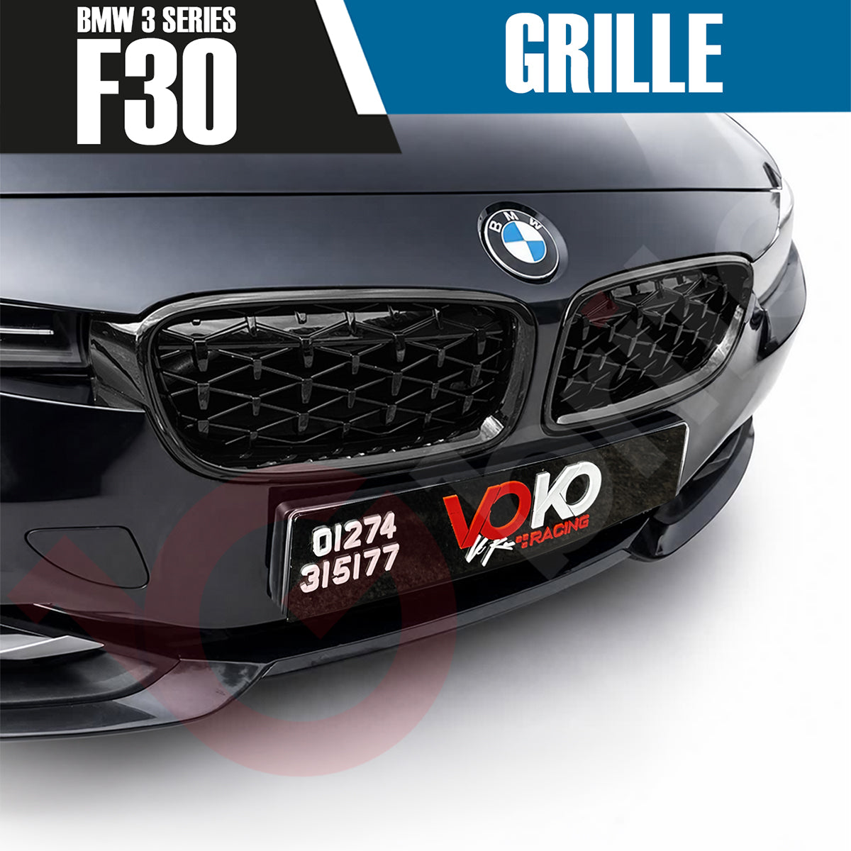 BMW 3 SERIES F30 F31 2012-2018 GLOSS BLACK DIAMOND CUT STYLE FRONT KIDNEY GRILLE