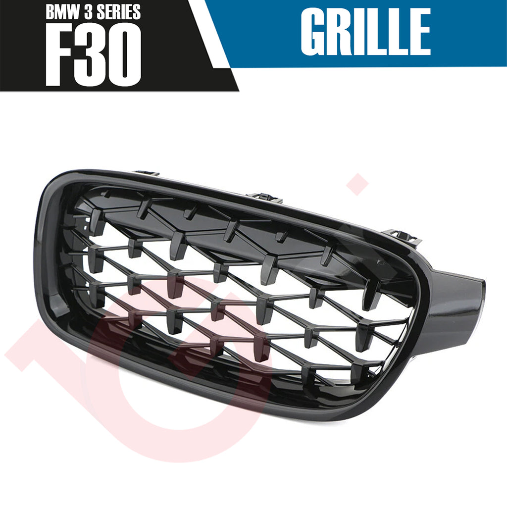 BMW 3 SERIES F30 F31 2012-2018 GLOSS BLACK DIAMOND CUT STYLE FRONT KIDNEY GRILLE