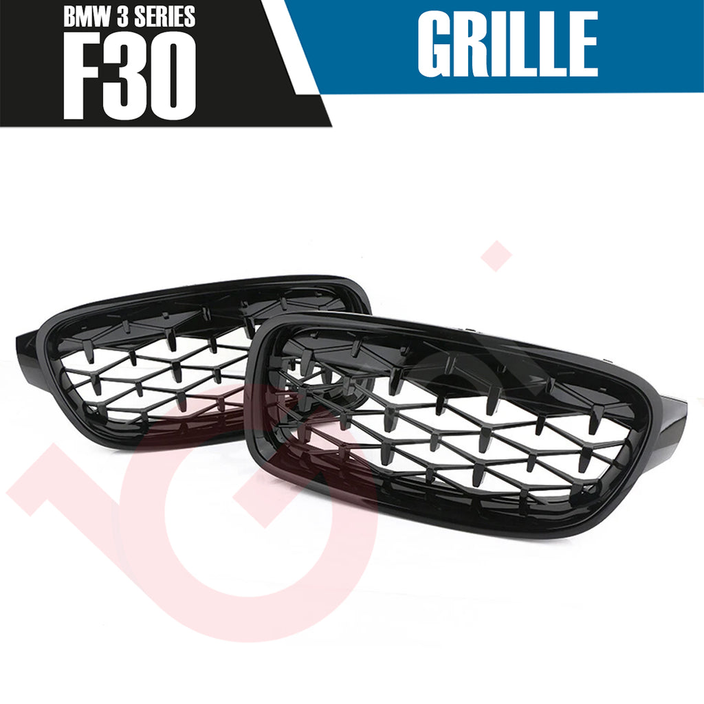 BMW 3 SERIES F30 F31 2012-2018 GLOSS BLACK DIAMOND CUT STYLE FRONT KIDNEY GRILLE