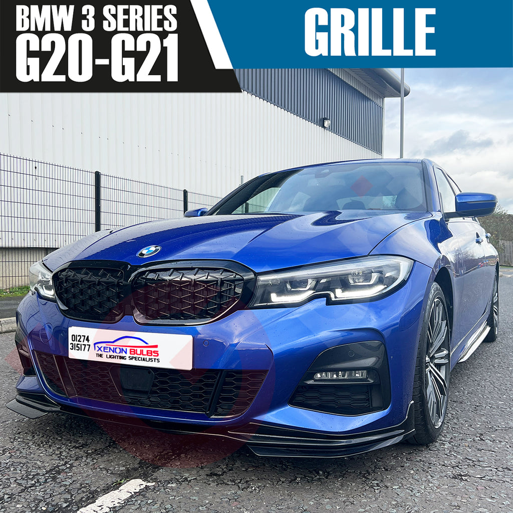 BMW 3 SERIES G20 G21 2019-2022 GLOSS BLACK DIAMOND CUT STYLE FRONT KIDNEY GRILLE