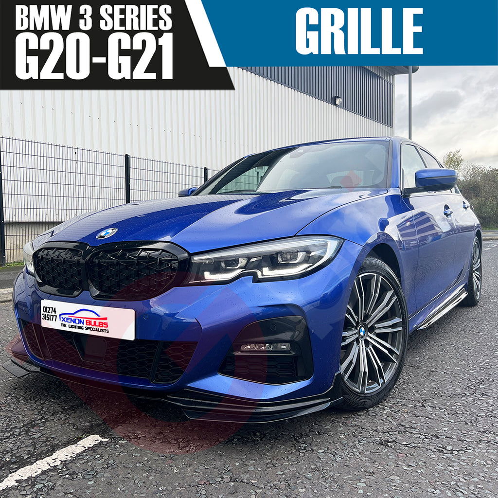 BMW 3 SERIES G20 G21 2019-2022 GLOSS BLACK DIAMOND CUT STYLE FRONT KIDNEY GRILLE