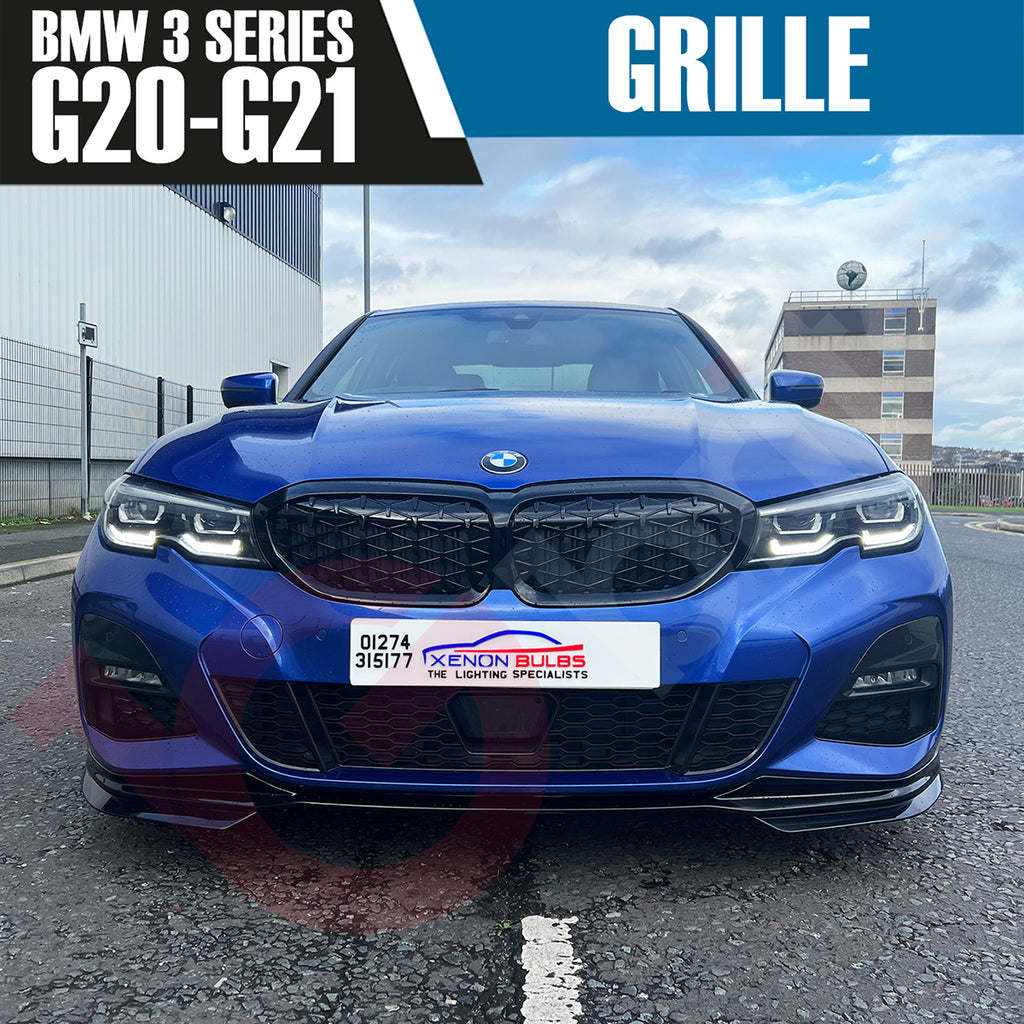 BMW 3 SERIES G20 G21 2019-2022 GLOSS BLACK DIAMOND CUT STYLE FRONT KIDNEY GRILLE