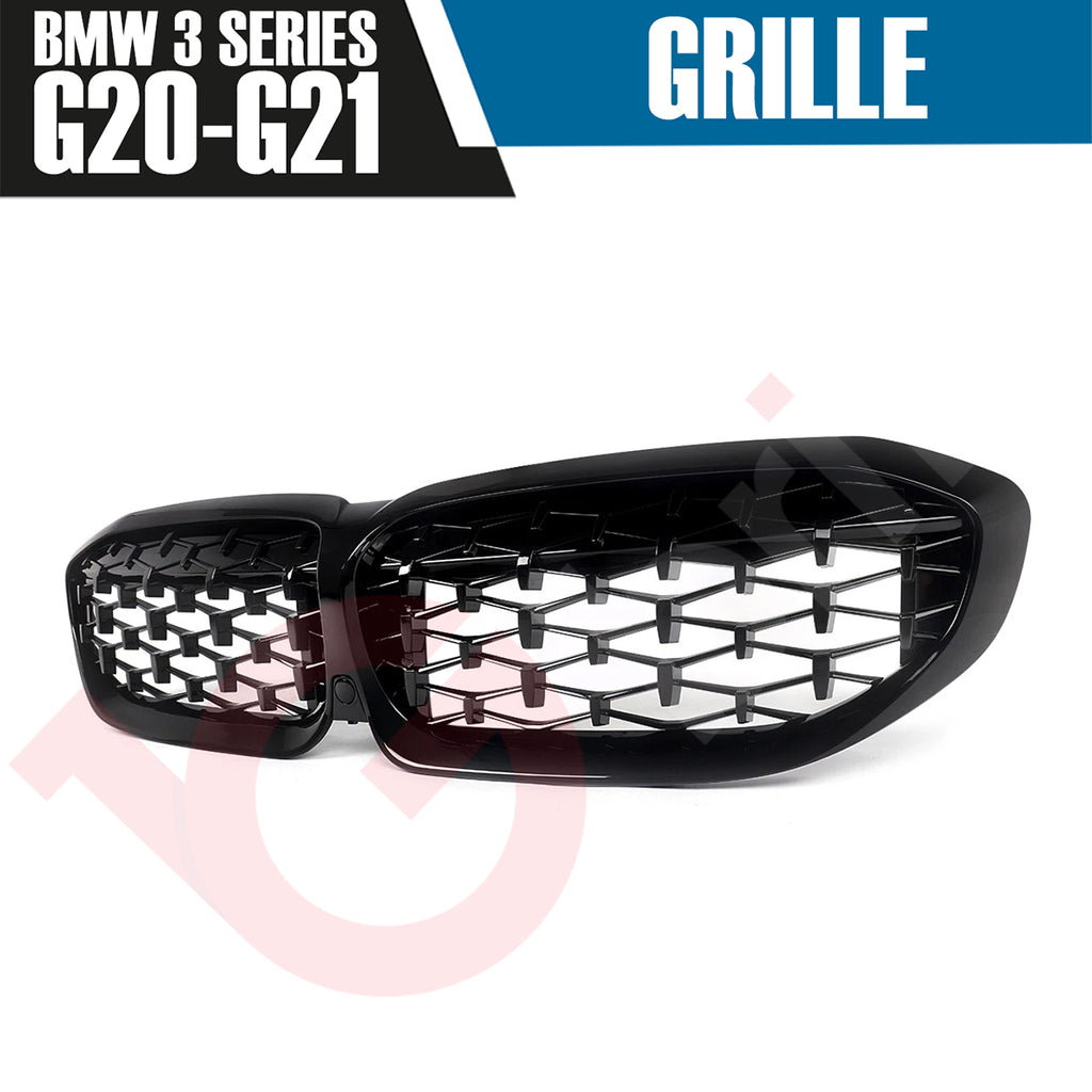 BMW 3 SERIES G20 G21 2019-2022 GLOSS BLACK DIAMOND CUT STYLE FRONT KIDNEY GRILLE