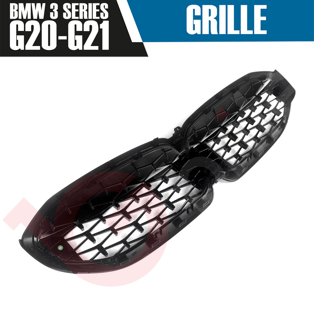 BMW 3 SERIES G20 G21 2019-2022 GLOSS BLACK DIAMOND CUT STYLE FRONT KIDNEY GRILLE