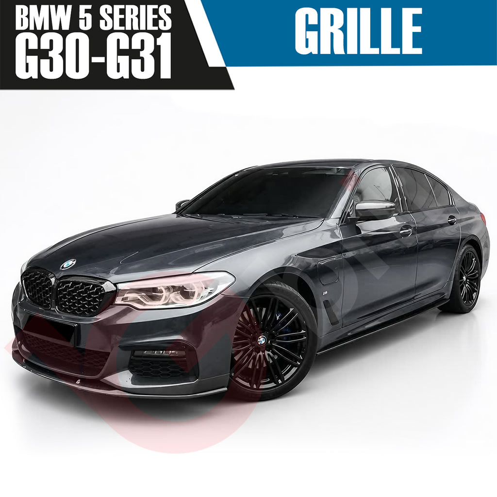 BMW 5 SERIES G30 G31 2017-2020 GLOSS BLACK DIAMOND CUT STYLE FRONT KIDNEY GRILLE