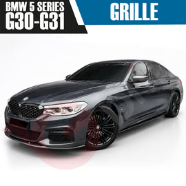 BMW 5 SERIES G30 G31 2017-2020 GLOSS BLACK DIAMOND CUT STYLE FRONT KIDNEY GRILLE