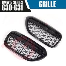 Load image into Gallery viewer, BMW 5 SERIES G30 G31 2017-2020 GLOSS BLACK DIAMOND CUT STYLE FRONT KIDNEY GRILLE