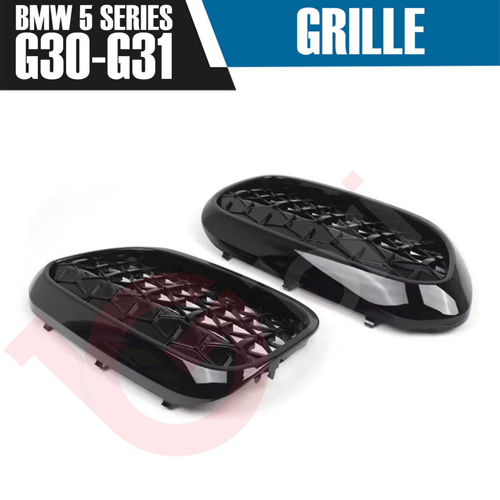BMW 5 SERIES G30 G31 2017-2020 GLOSS BLACK DIAMOND CUT STYLE FRONT KIDNEY GRILLE