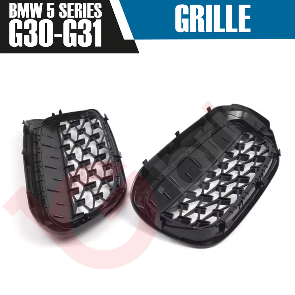 BMW 5 SERIES G30 G31 2017-2020 GLOSS BLACK DIAMOND CUT STYLE FRONT KIDNEY GRILLE