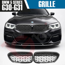 Load image into Gallery viewer, BMW 5 SERIES G30 G31 2017-2020 GLOSS BLACK DIAMOND CUT STYLE FRONT KIDNEY GRILLE