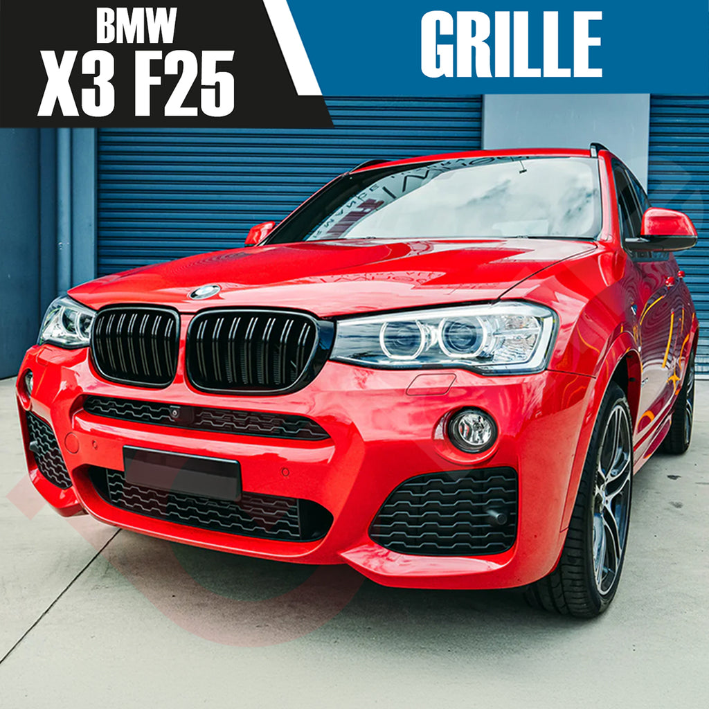 BMW X3 F25 X4 F26 SERIES 2014-2017 GLOSS BLACK DOUBLE SLAT STYLE FRONT KIDNEY GRILLE