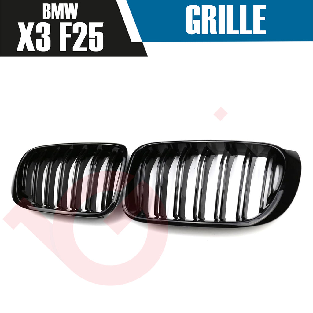 BMW X3 F25 X4 F26 SERIES 2014-2017 GLOSS BLACK DOUBLE SLAT STYLE FRONT KIDNEY GRILLE