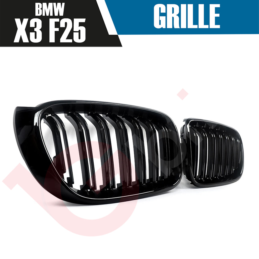 BMW X3 F25 X4 F26 SERIES 2014-2017 GLOSS BLACK DOUBLE SLAT STYLE FRONT KIDNEY GRILLE