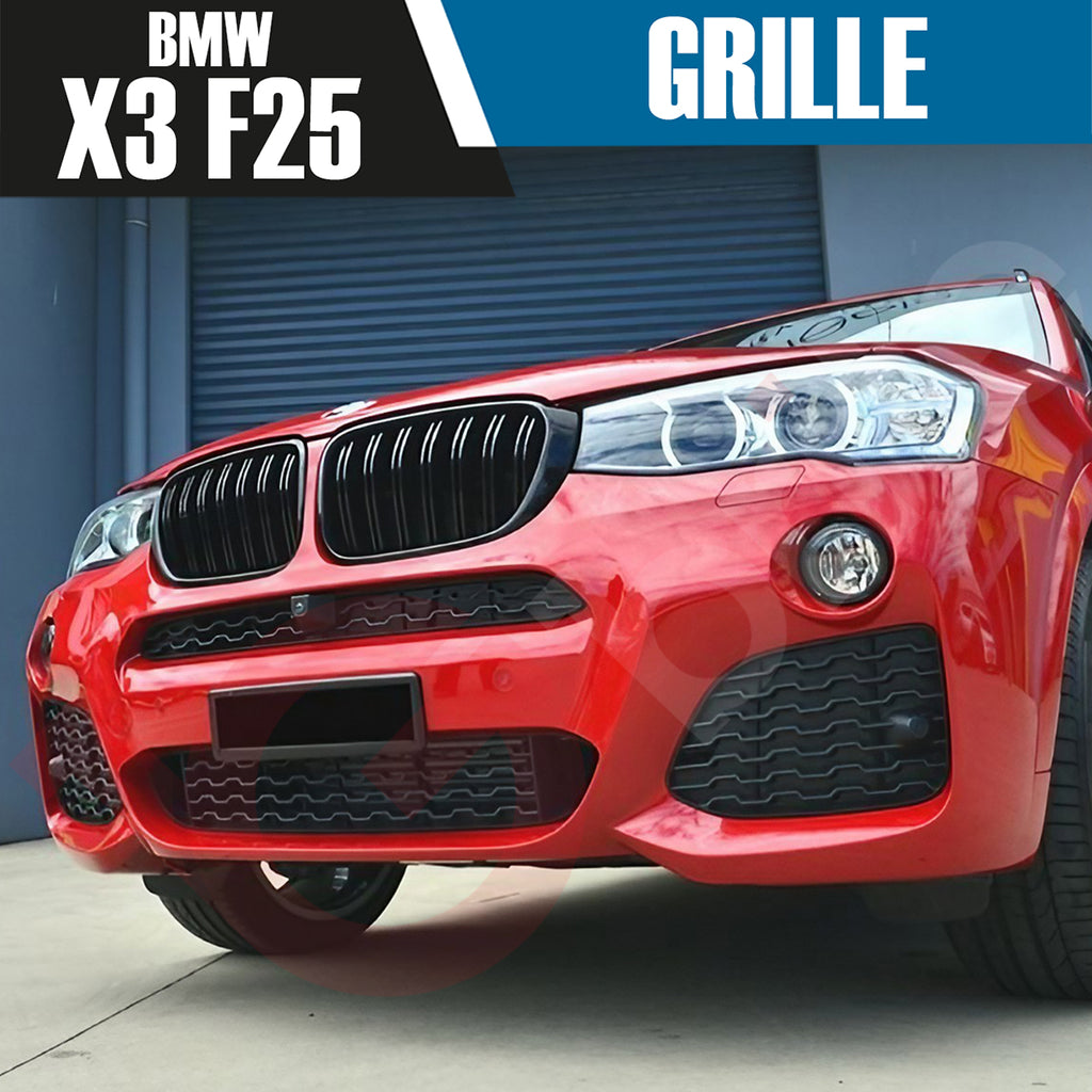 BMW X3 F25 X4 F26 SERIES 2014-2017 GLOSS BLACK DOUBLE SLAT STYLE FRONT KIDNEY GRILLE
