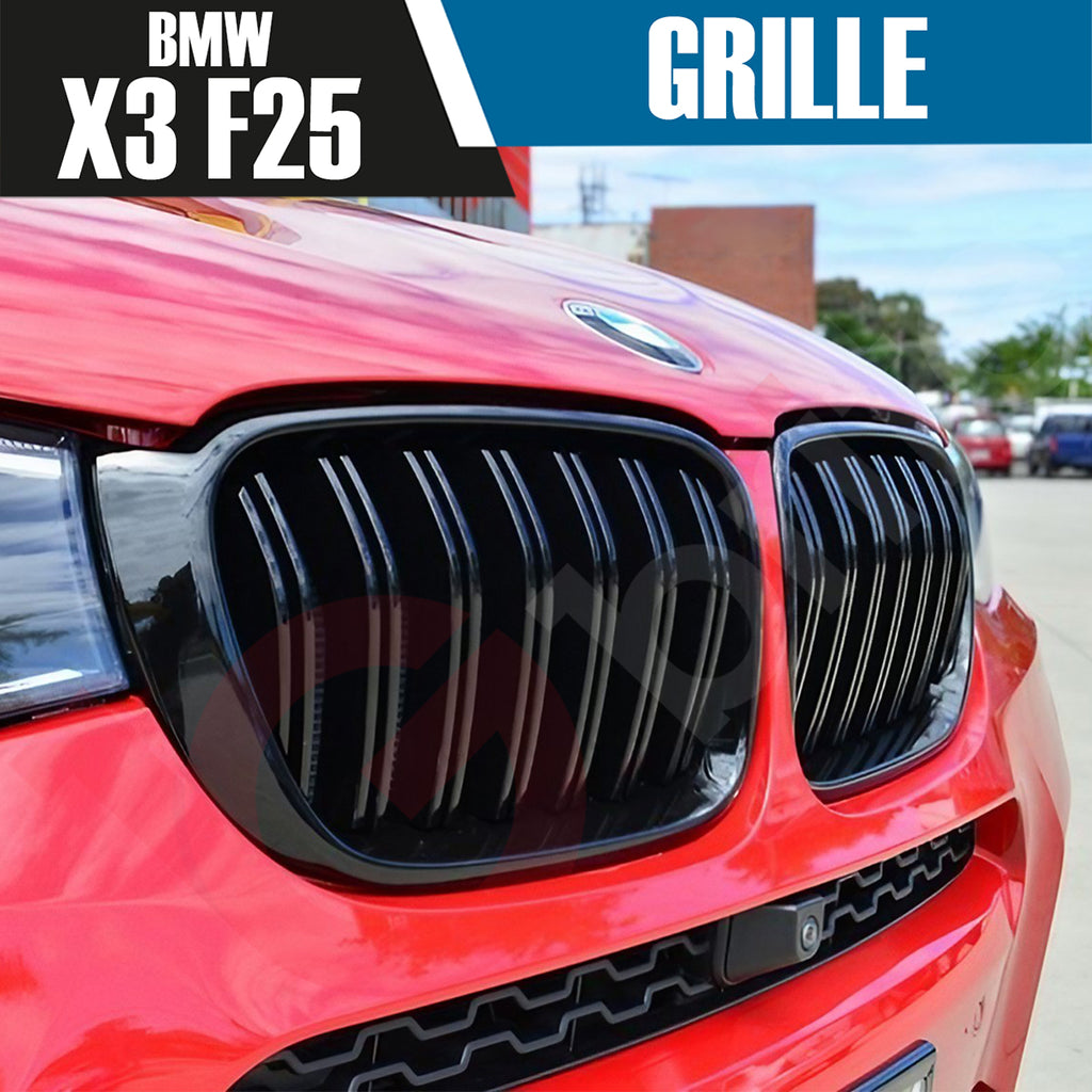 BMW X3 F25 X4 F26 SERIES 2014-2017 GLOSS BLACK DOUBLE SLAT STYLE FRONT KIDNEY GRILLE