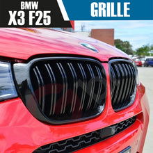 Load image into Gallery viewer, BMW X3 F25 X4 F26 SERIES 2014-2017 GLOSS BLACK DOUBLE SLAT STYLE FRONT KIDNEY GRILLE