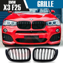 Load image into Gallery viewer, BMW X3 F25 X4 F26 SERIES 2014-2017 GLOSS BLACK DOUBLE SLAT STYLE FRONT KIDNEY GRILLE
