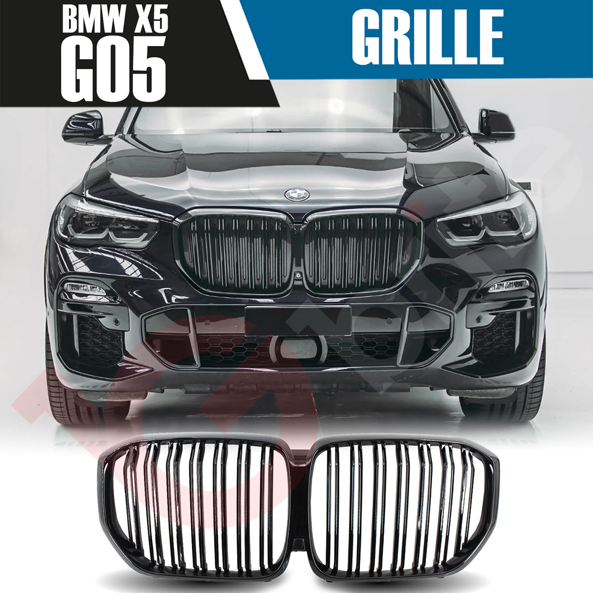 BMW X5 G05 2019-2022 GLOSS BLACK DOUBLE SLAT STYLE FRONT KIDNEY GRILLE