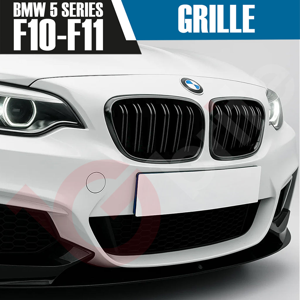 BMW 5 SERIES F10 F11 2010-2016 GLOSS BLACK DOUBLE SLAT STYLE FRONT KIDNEY GRILLE