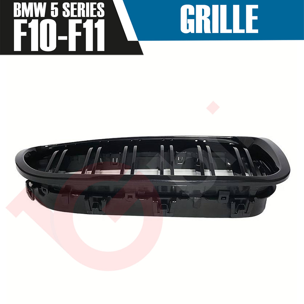 BMW 5 SERIES F10 F11 2010-2016 GLOSS BLACK DOUBLE SLAT STYLE FRONT KIDNEY GRILLE