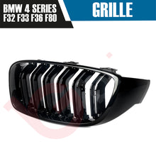 Load image into Gallery viewer, BMW 4 SERIES F32 F33 F36 2010-2016 GLOSS BLACK DOUBLE SLAT M4 STYLE FRONT KIDNEY GRILLE (Copy)