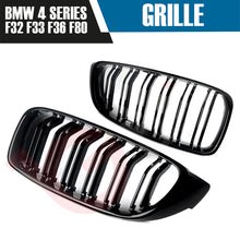 Load image into Gallery viewer, BMW 4 SERIES F32 F33 F36 2010-2016 GLOSS BLACK DOUBLE SLAT M4 STYLE FRONT KIDNEY GRILLE (Copy)