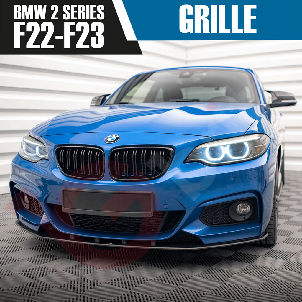 BMW 2 SERIES F22 F23 2014-2018 GLOSS BLACK DOUBLE SLAT M4 STYLE FRONT KIDNEY GRILLE