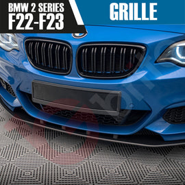 BMW 2 SERIES F22 F23 2014-2018 GLOSS BLACK DOUBLE SLAT M4 STYLE FRONT KIDNEY GRILLE