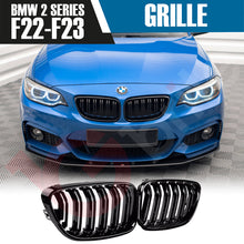 Load image into Gallery viewer, BMW 2 SERIES F22 F23 2014-2018 GLOSS BLACK DOUBLE SLAT M4 STYLE FRONT KIDNEY GRILLE