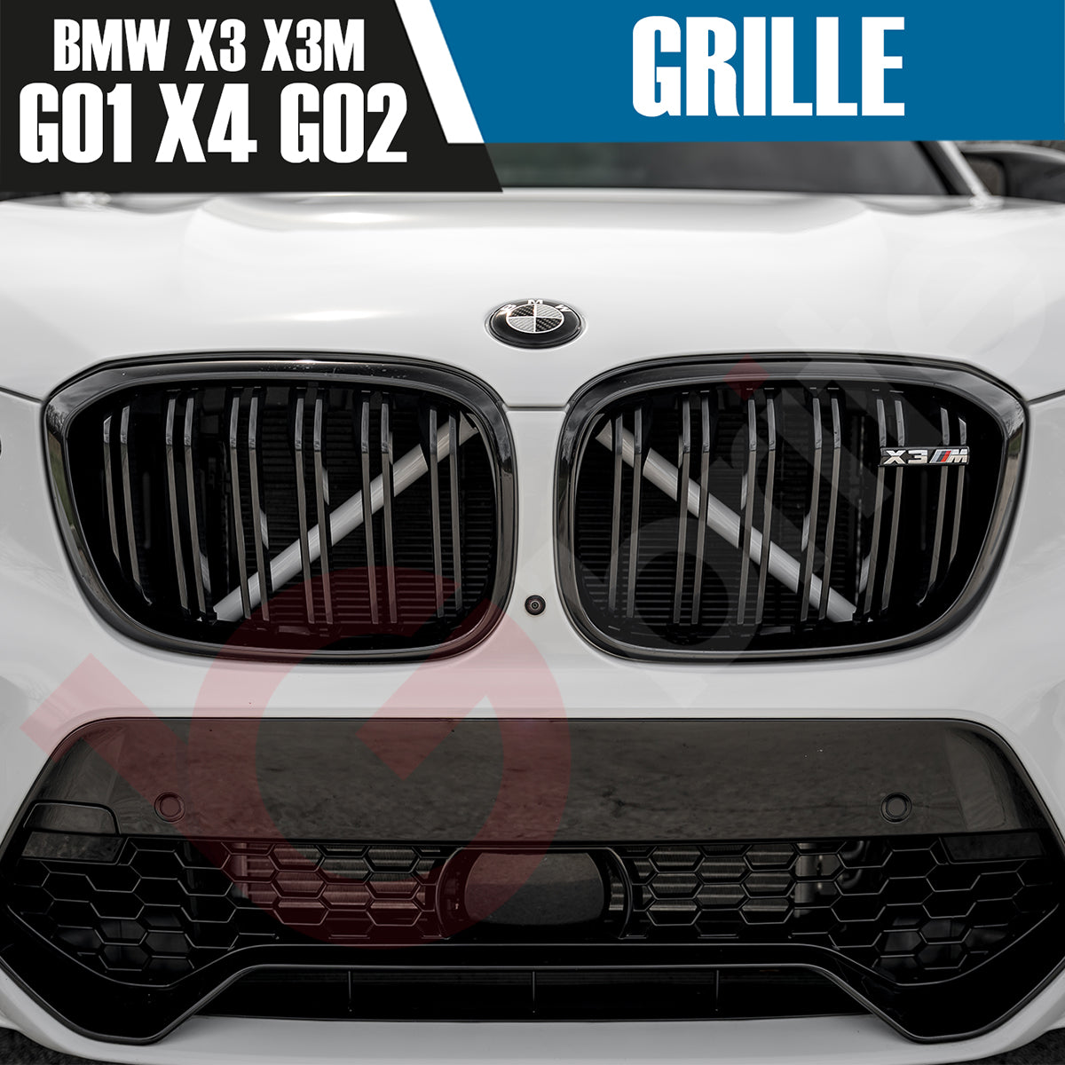 BMW X3 G01 X3M X4 G02 X4M 2018-2022 GLOSS BLACK DOUBLE SLAT STYLE FRONT KIDNEY GRILLE