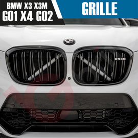 BMW X3 G01 X3M X4 G02 X4M 2018-2022 GLOSS BLACK DOUBLE SLAT STYLE FRONT KIDNEY GRILLE
