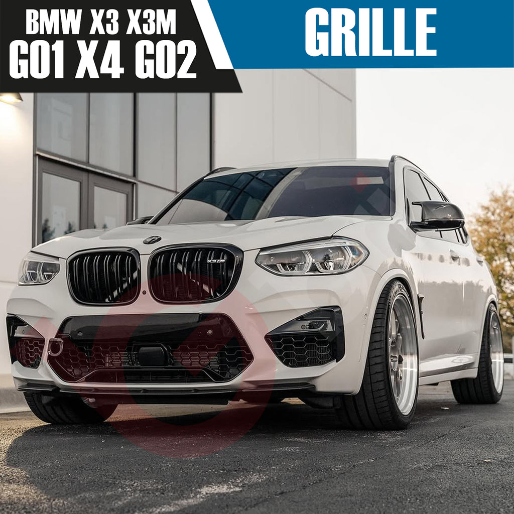BMW X3 G01 X3M X4 G02 X4M 2018-2022 GLOSS BLACK DOUBLE SLAT STYLE FRONT KIDNEY GRILLE